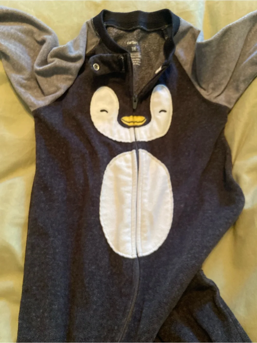 Carters 3T Penguin One-Piece Footed Pajamas - Black and Gray